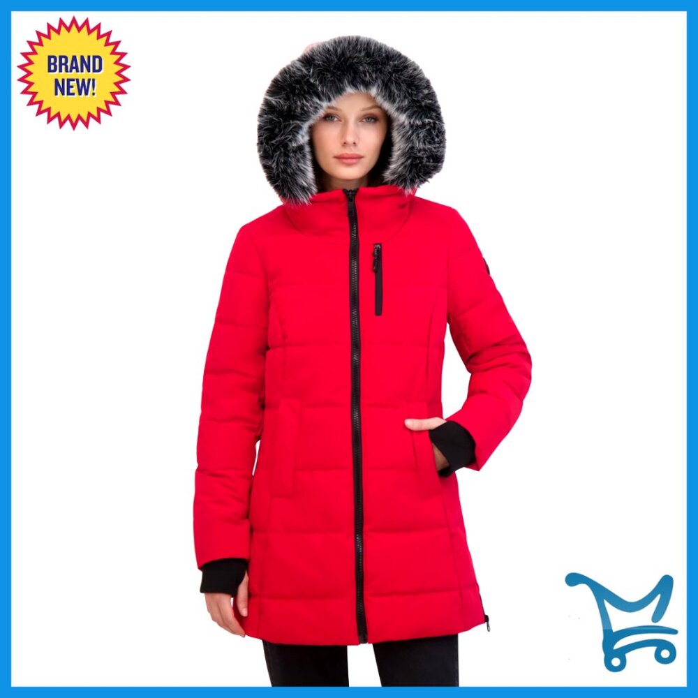 Heavyweight Puffer Jacket With Faux Fur Hood, Water Resistant Winter Coat